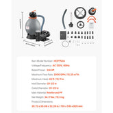 16 in Sand Filter Pump for Above Ground Swimming Pools 3/4 HP 3500 GPH Flow Rate